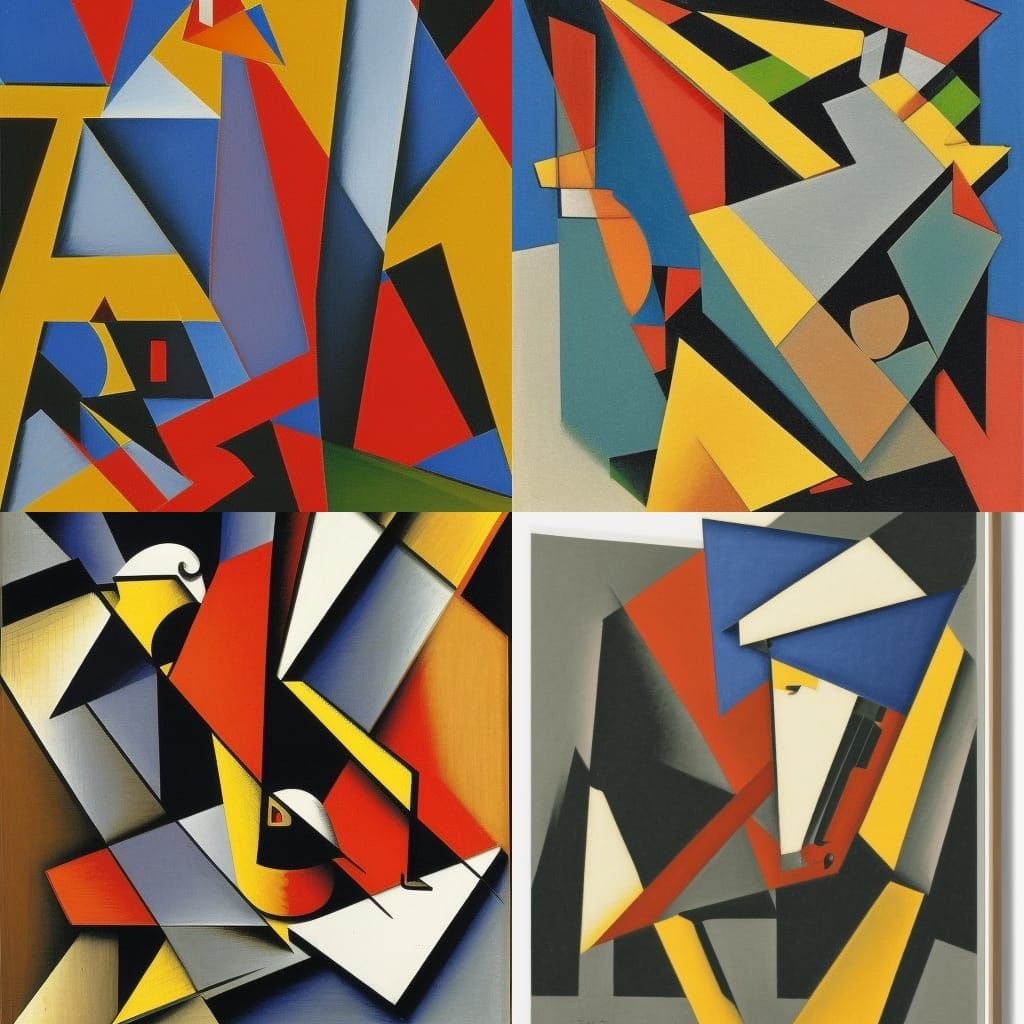 Abstract Cubist Parade Painting in Euclidean Style