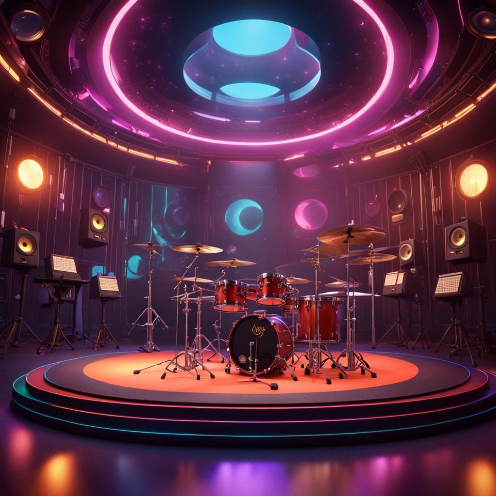 Vibrant Music Classroom with Stage in Detailed Matte Paintin...