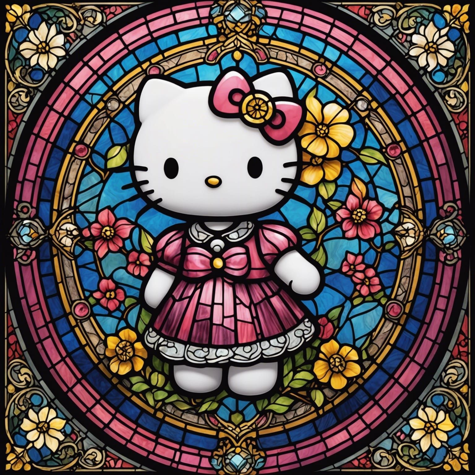 Stained Glass Hello Kitty Digital Painting
