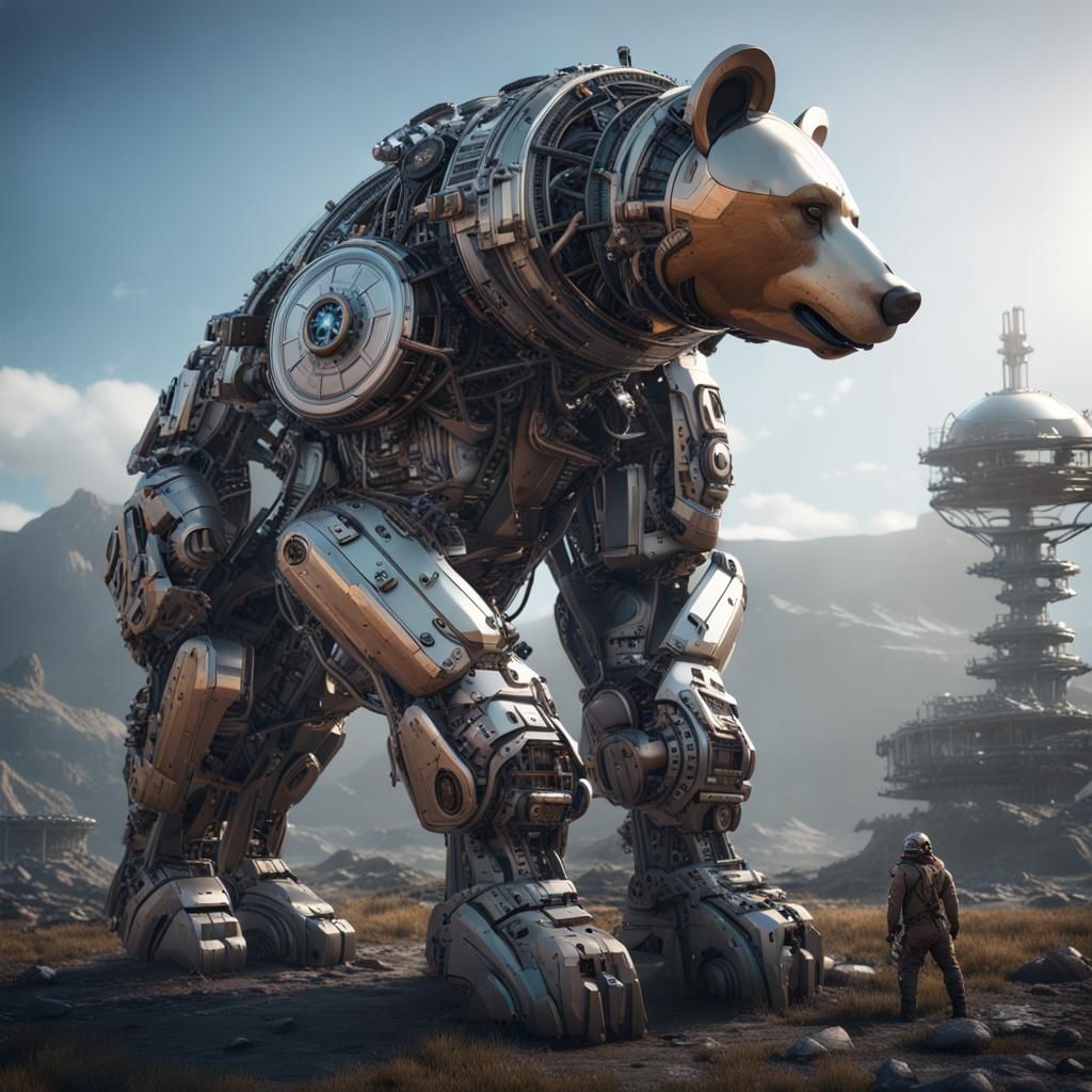 Futuristic Giant Mech Bear in Sci-Fi Style