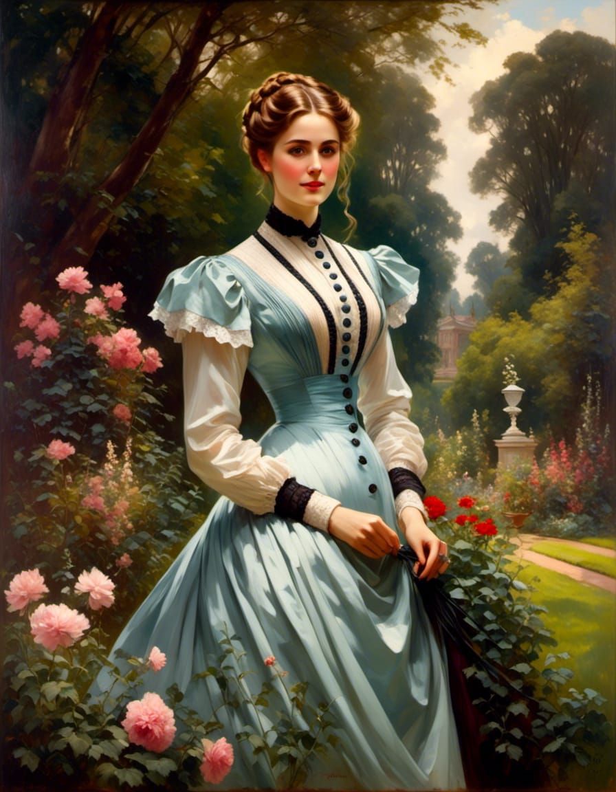 Victorian Woman in Mystic Forest Oil Painting