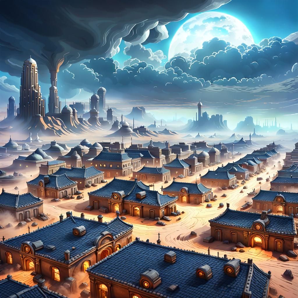 Mobile City Races Across Desert Landscape