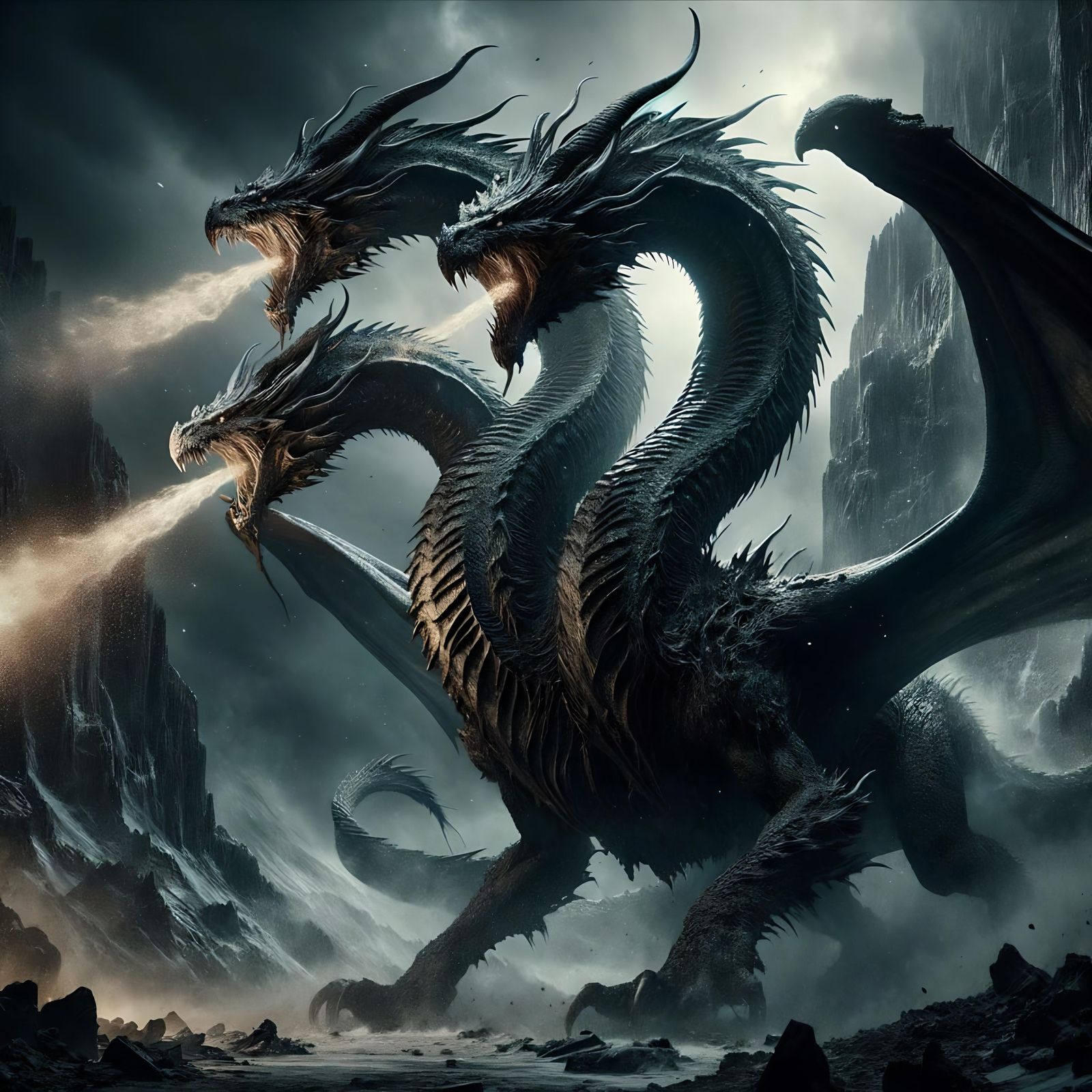 Colossal Two-Headed Dragon Wreaking Havoc