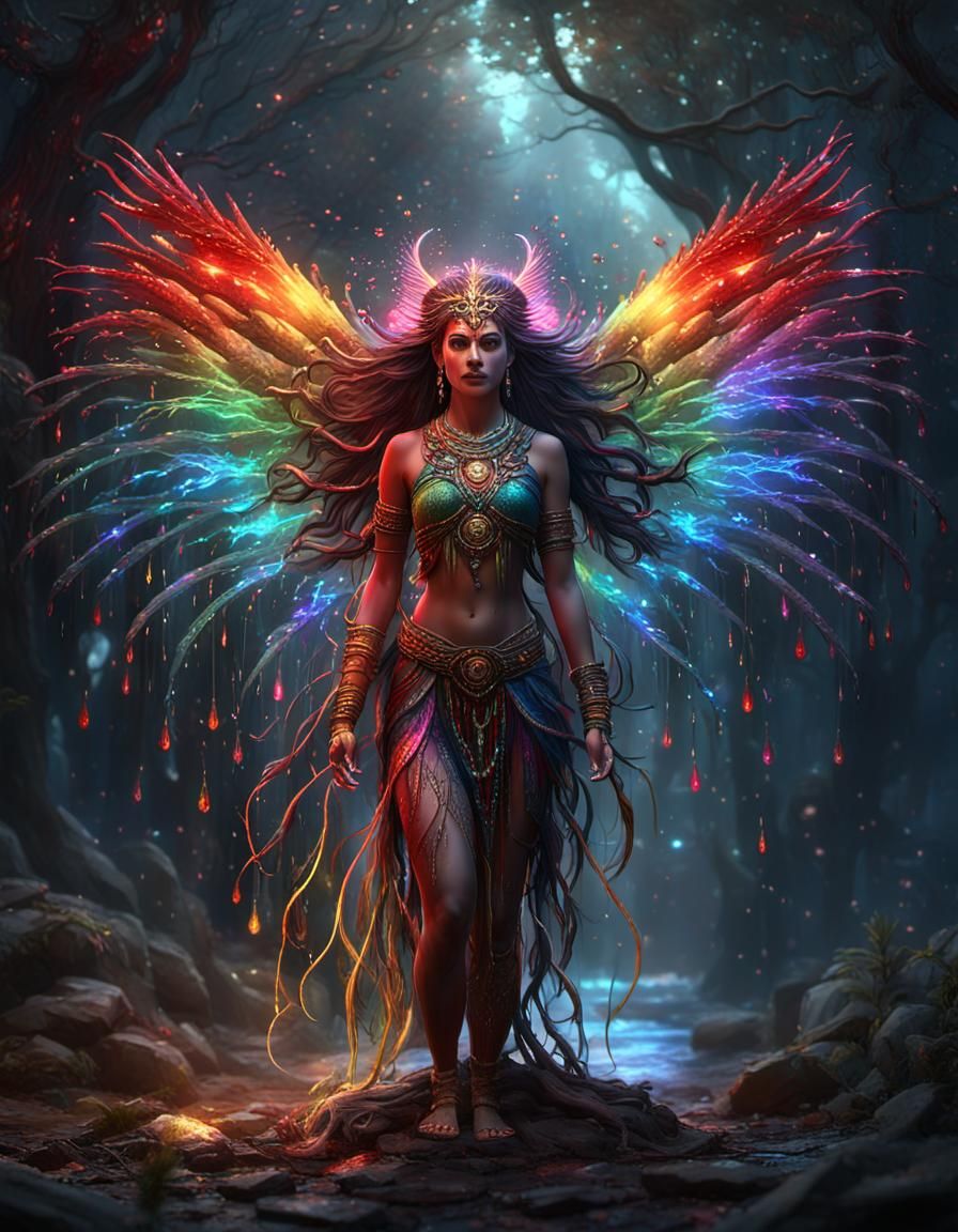 Indian Goddess with Rainbow Branches, Digital Art