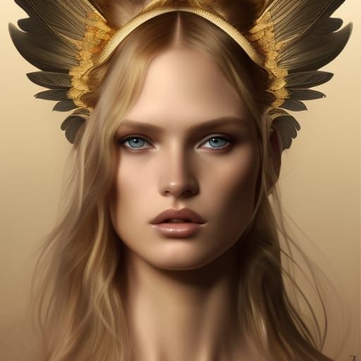Angelic Supermodel in Haute Couture with Gold Wings