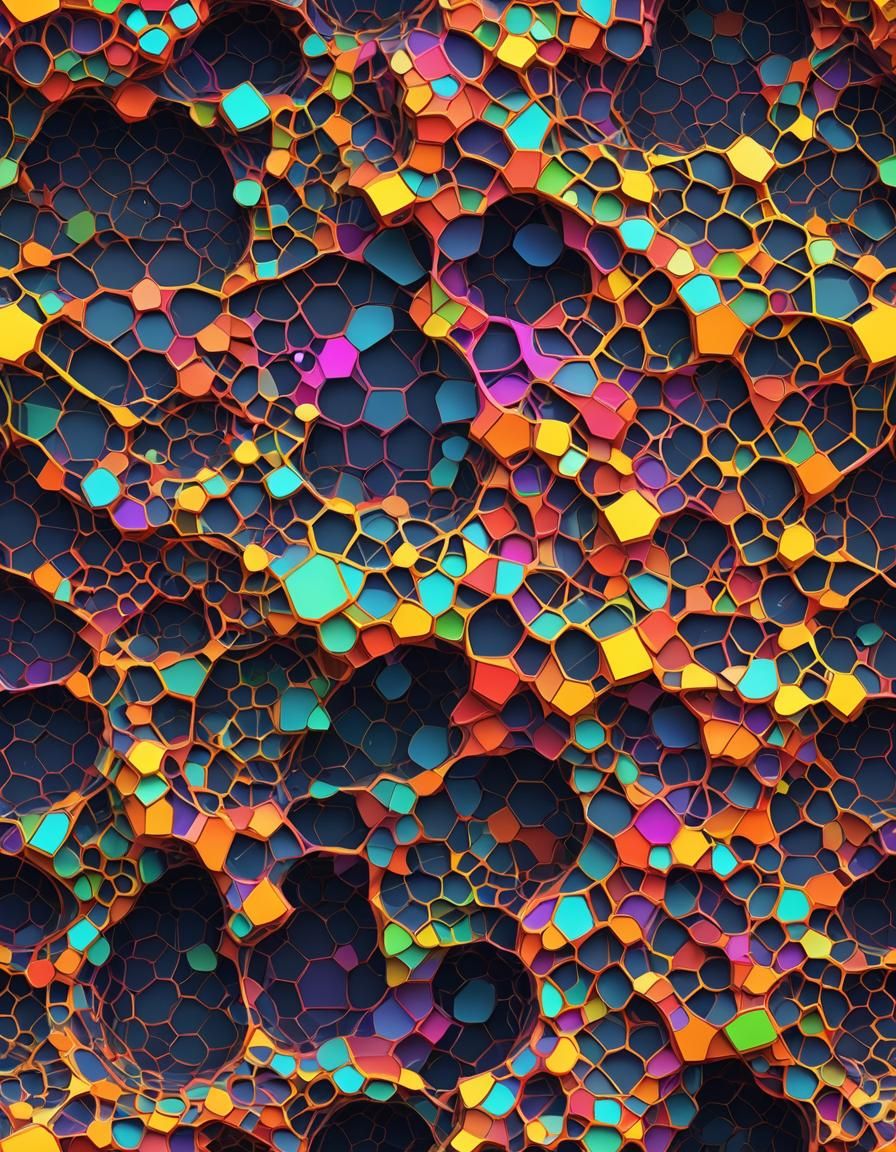 Neon Rainbow Voronoi Diagram: Detailed Matte Painting