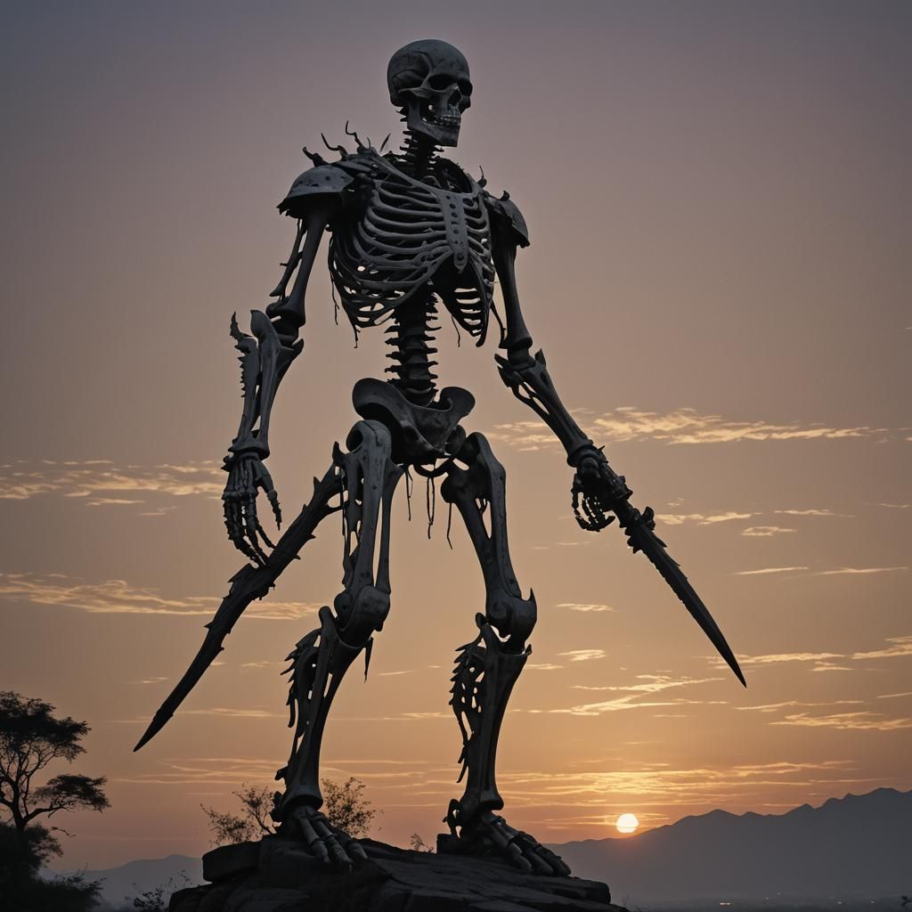 Ancient Skeletal Warrior in Twilight, Detailed Matte Paintin...