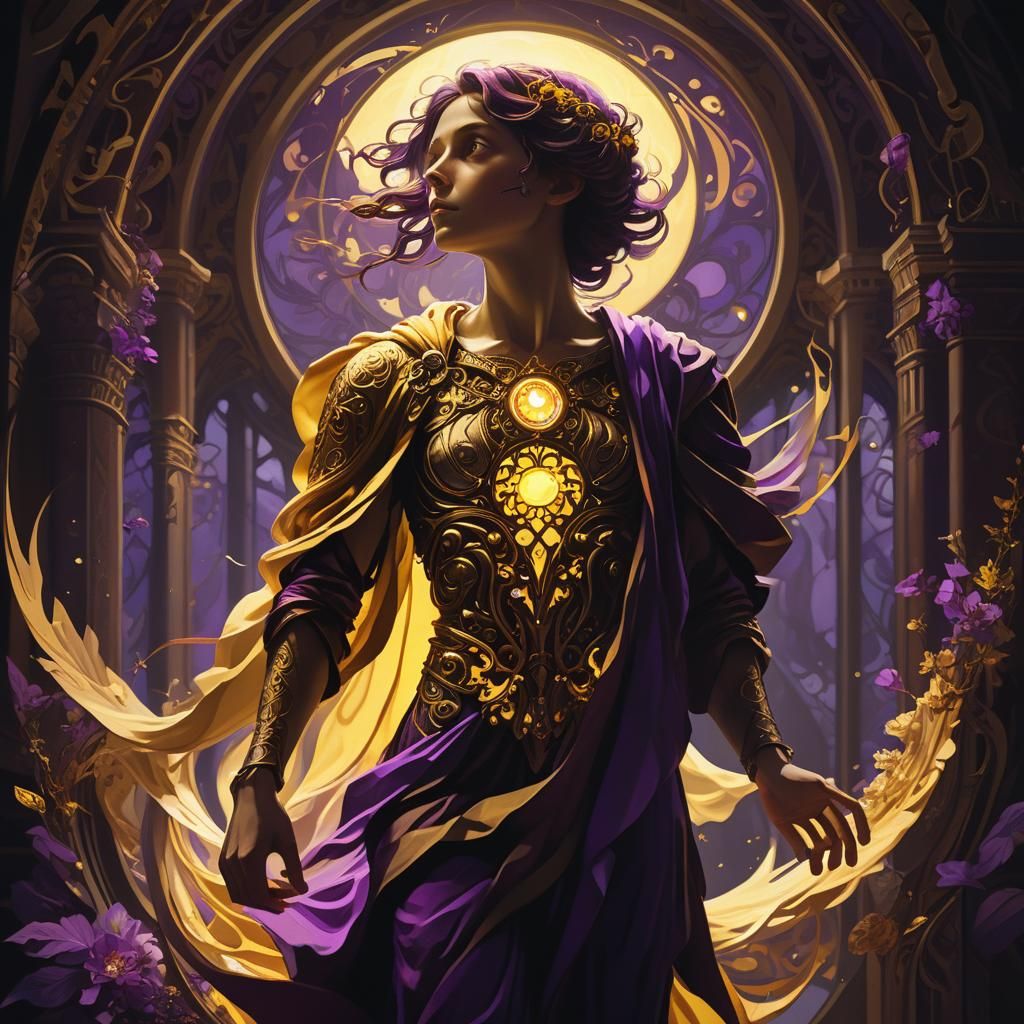 Renaissance Figure Emerges Holding Vision in Digital Art