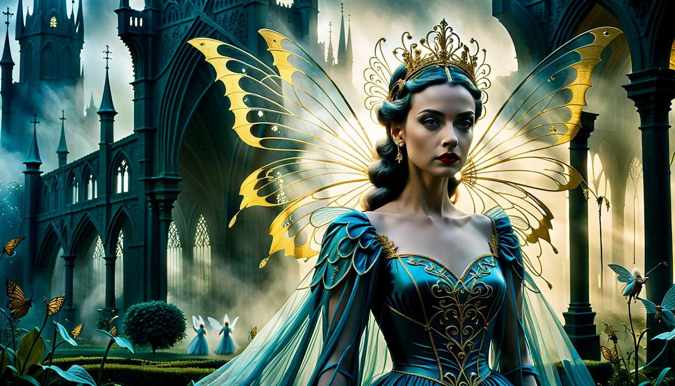 Fairy Queen in Misty Garden: Film Noir Portrait