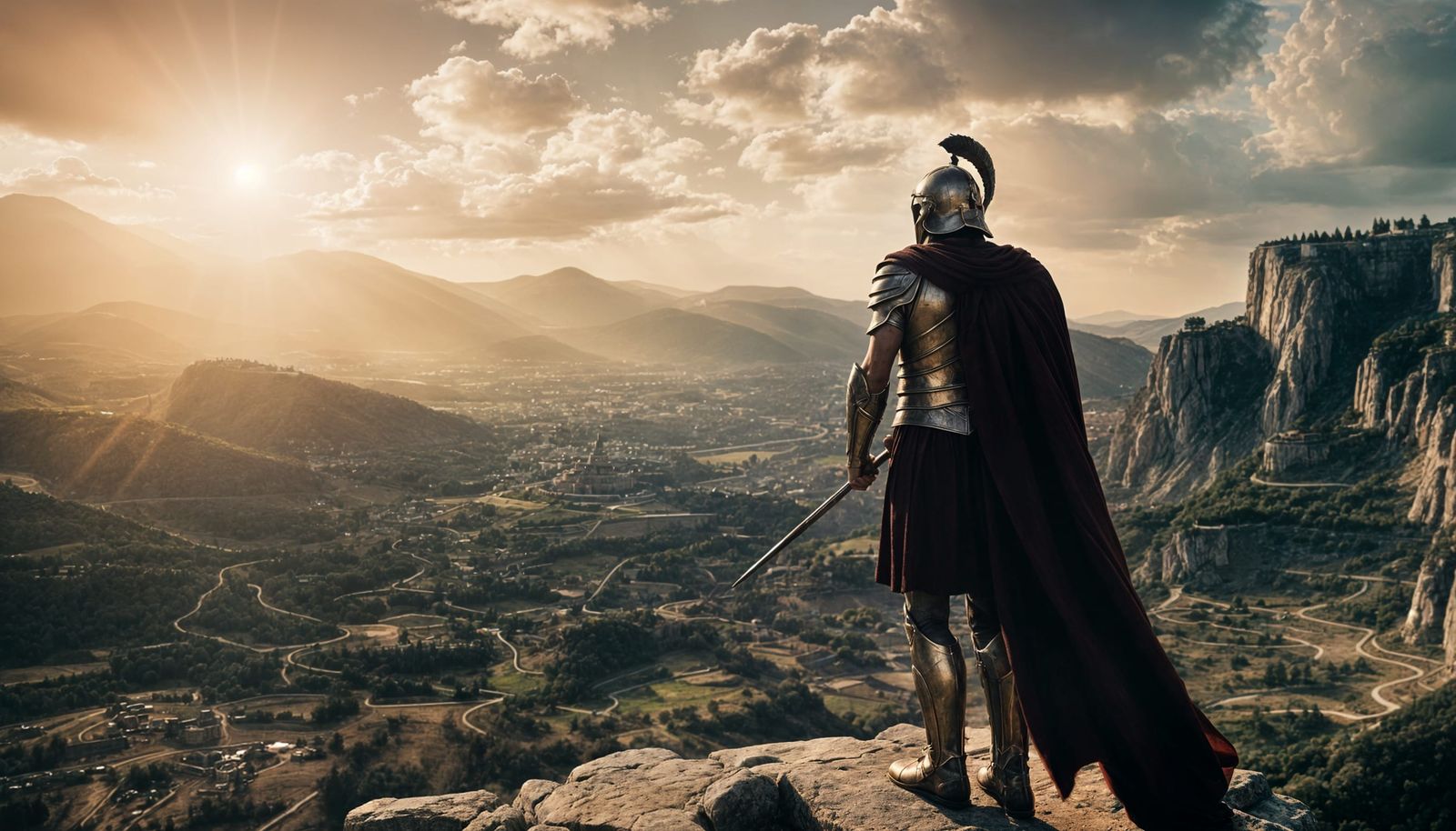 Epic Spartan Warrior on Majestic Ancient Greek Landscape