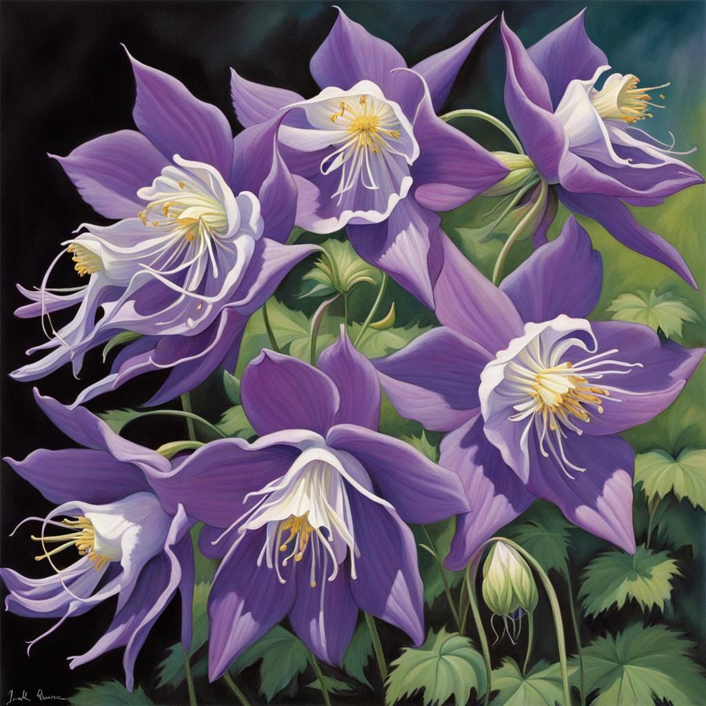 Columbine Flowers in Sci-Fi Digital Art