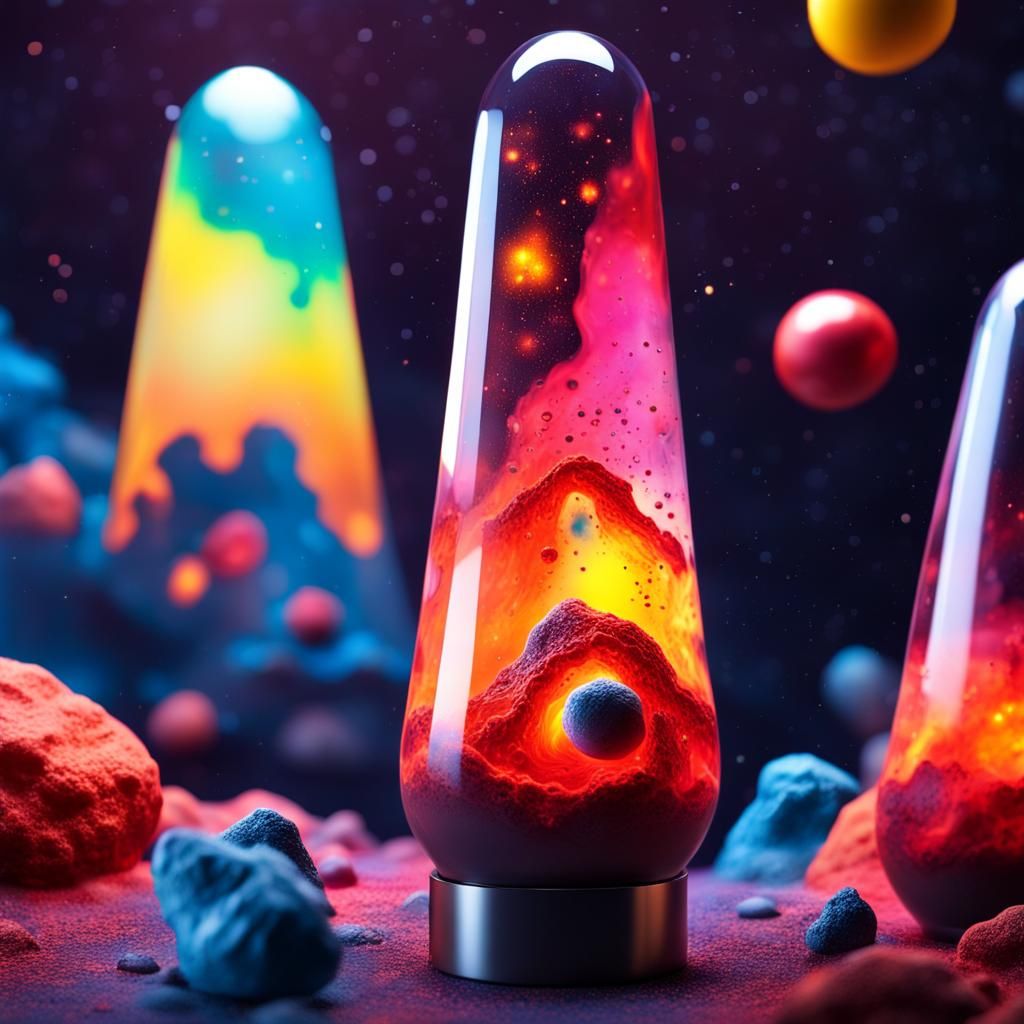 Cosmic Lava Lamps in Hyperrealistic Splash Art