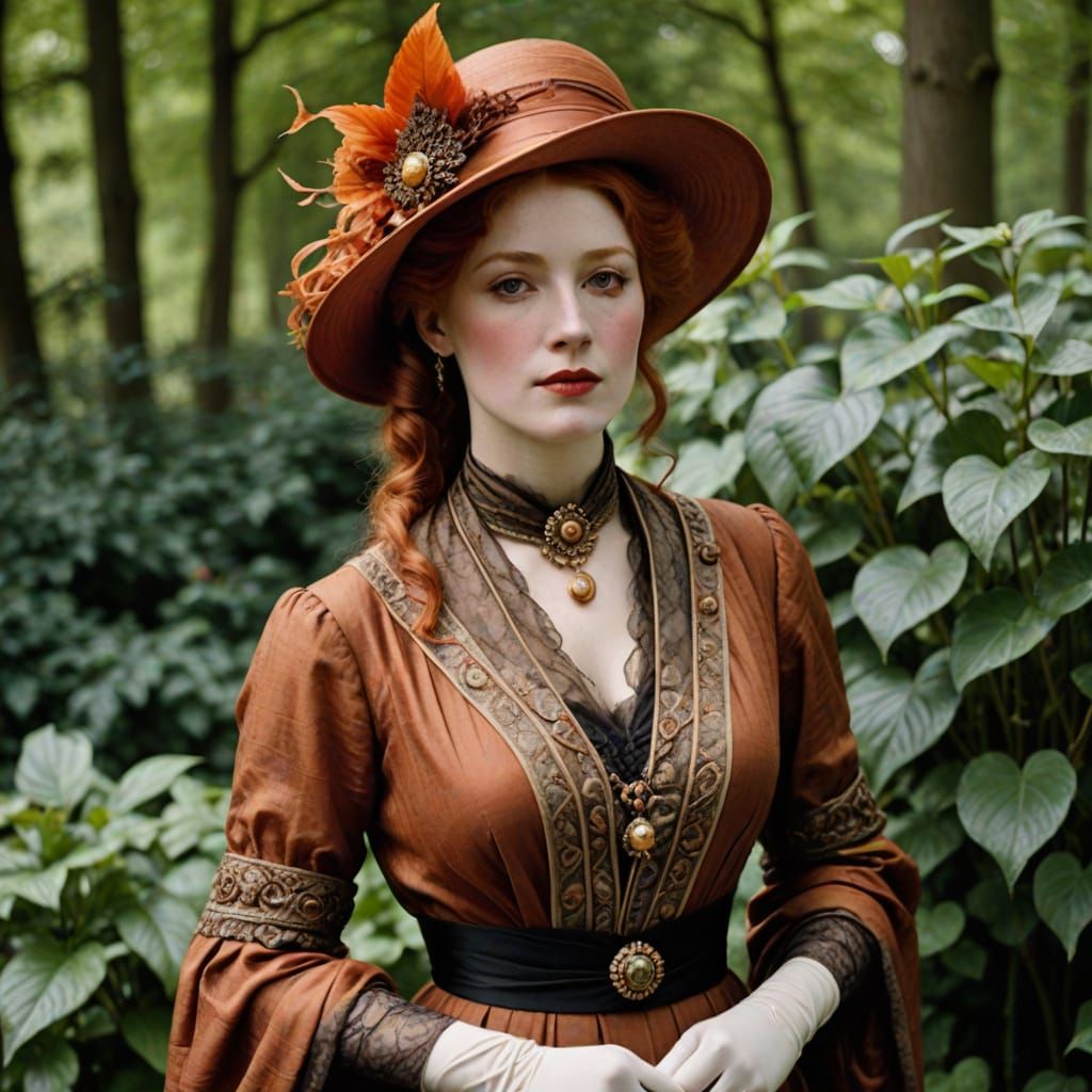Elegant Red-Haired Lady in Belle Epoque Attire