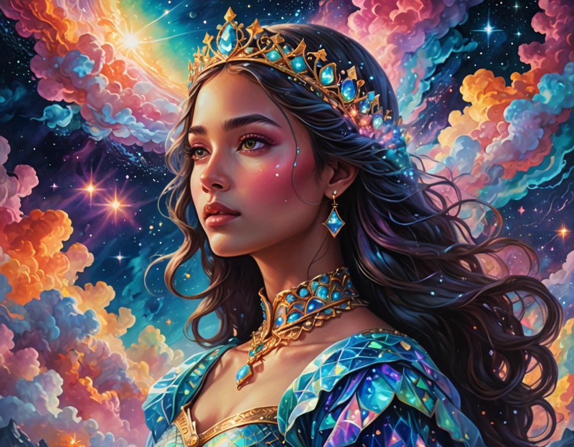 Princess in Cosmic Landscape: Surreal Digital Art