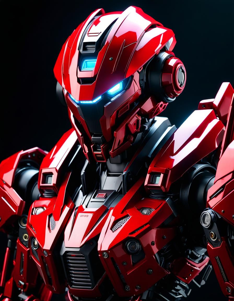 Crimson Mecha Robot in Ultra Detailed 3D Render