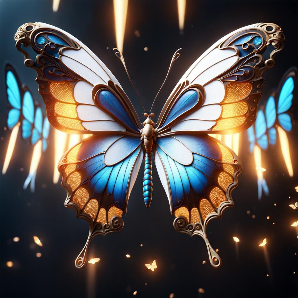 Luminous White Butterfly: Detailed Matte Painting