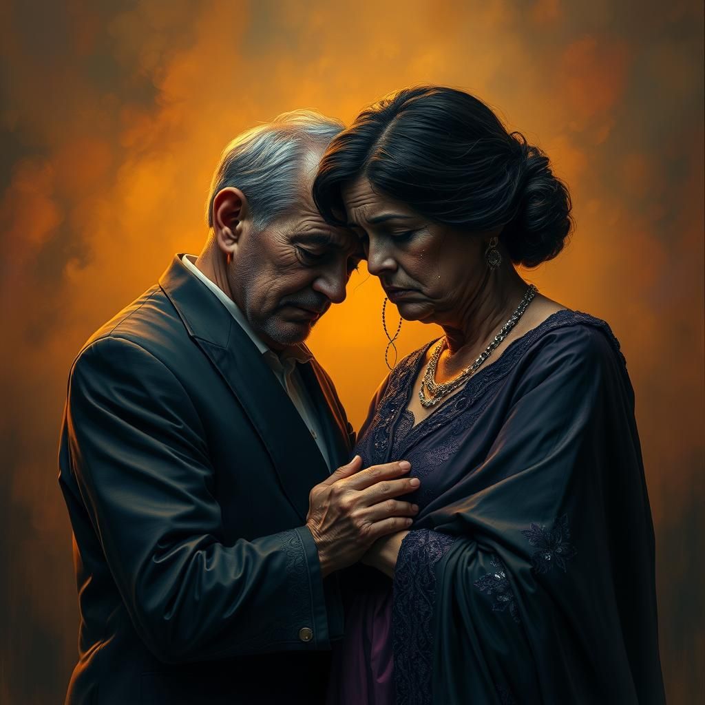 Sorrowful Parents Mourning Loss in Hyperrealistic Style