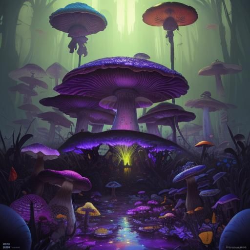 Psychedelic Mushroom Album Cover Art in Hipgnosis Style