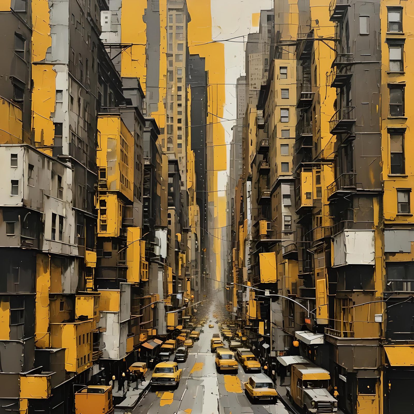 New York City Street Scene in Abstract Art Style