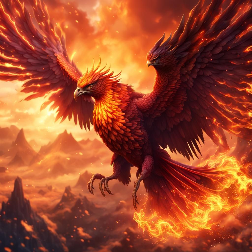 Blazing Phoenix Flight in Fantasy Artwork