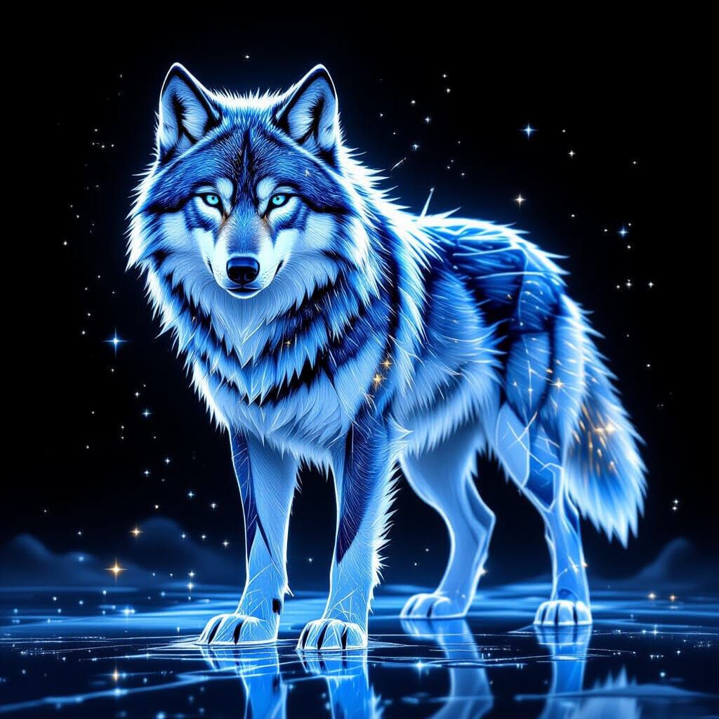 A digital painting of a powerful, complete wolf sculpted ent...