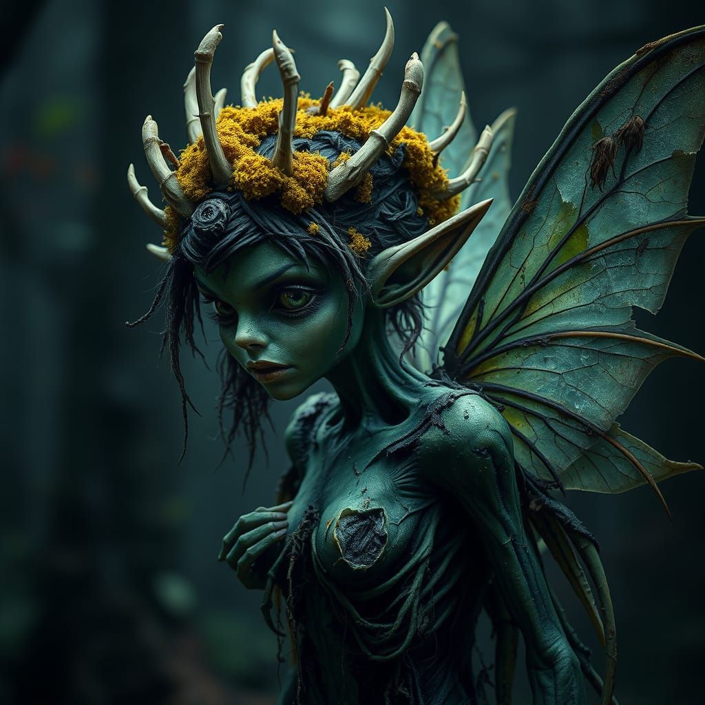 Corrupted Fairy Rotting in a Dark, Twisted Forest
