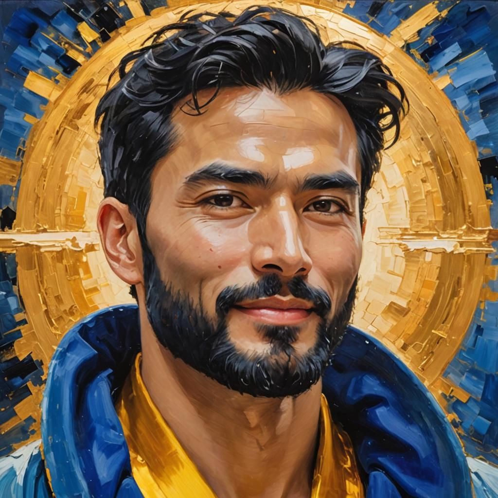 A Handsome Young Man Radiates Joy in a Golden Halo