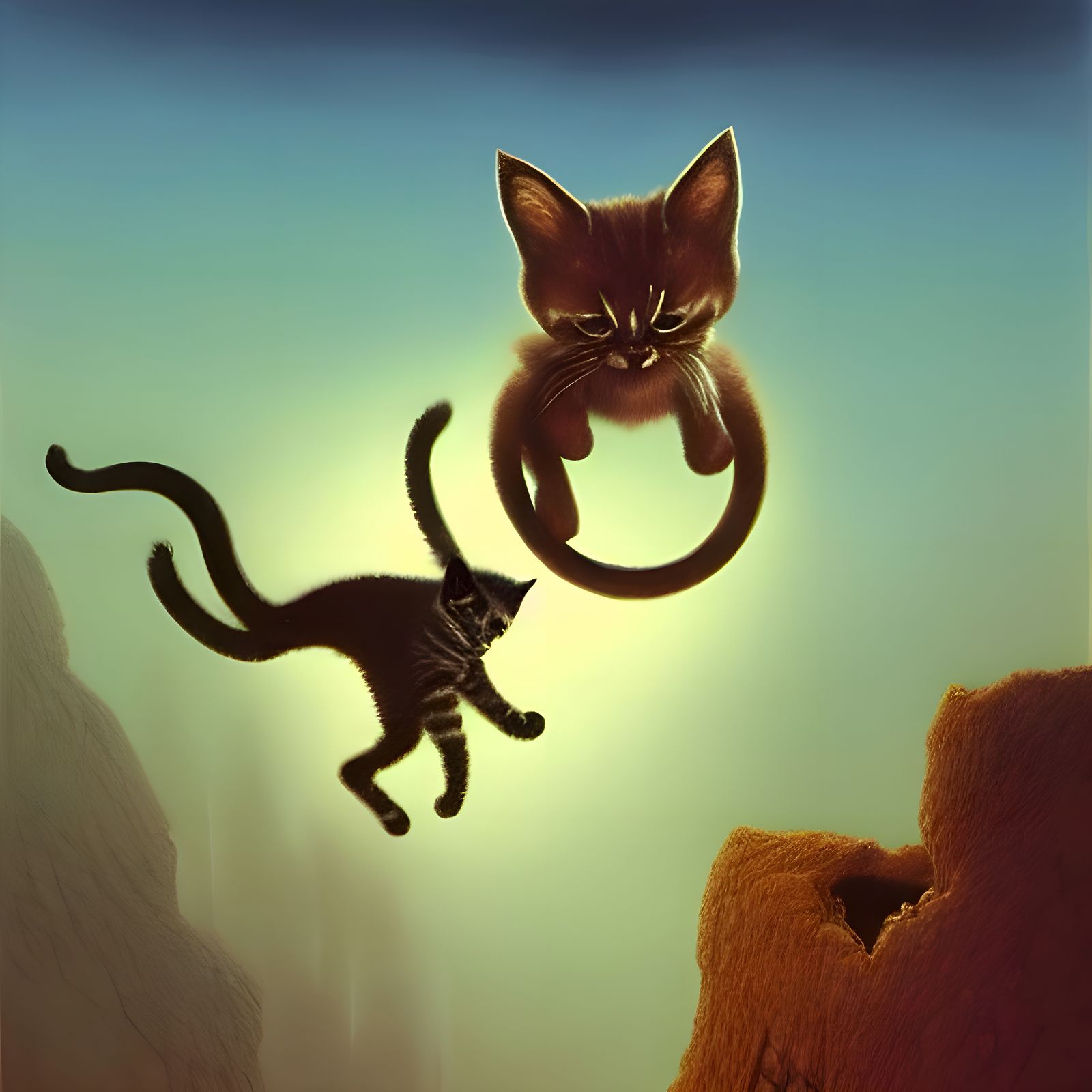 Balancing Kitten with Enlarged Head Illustration