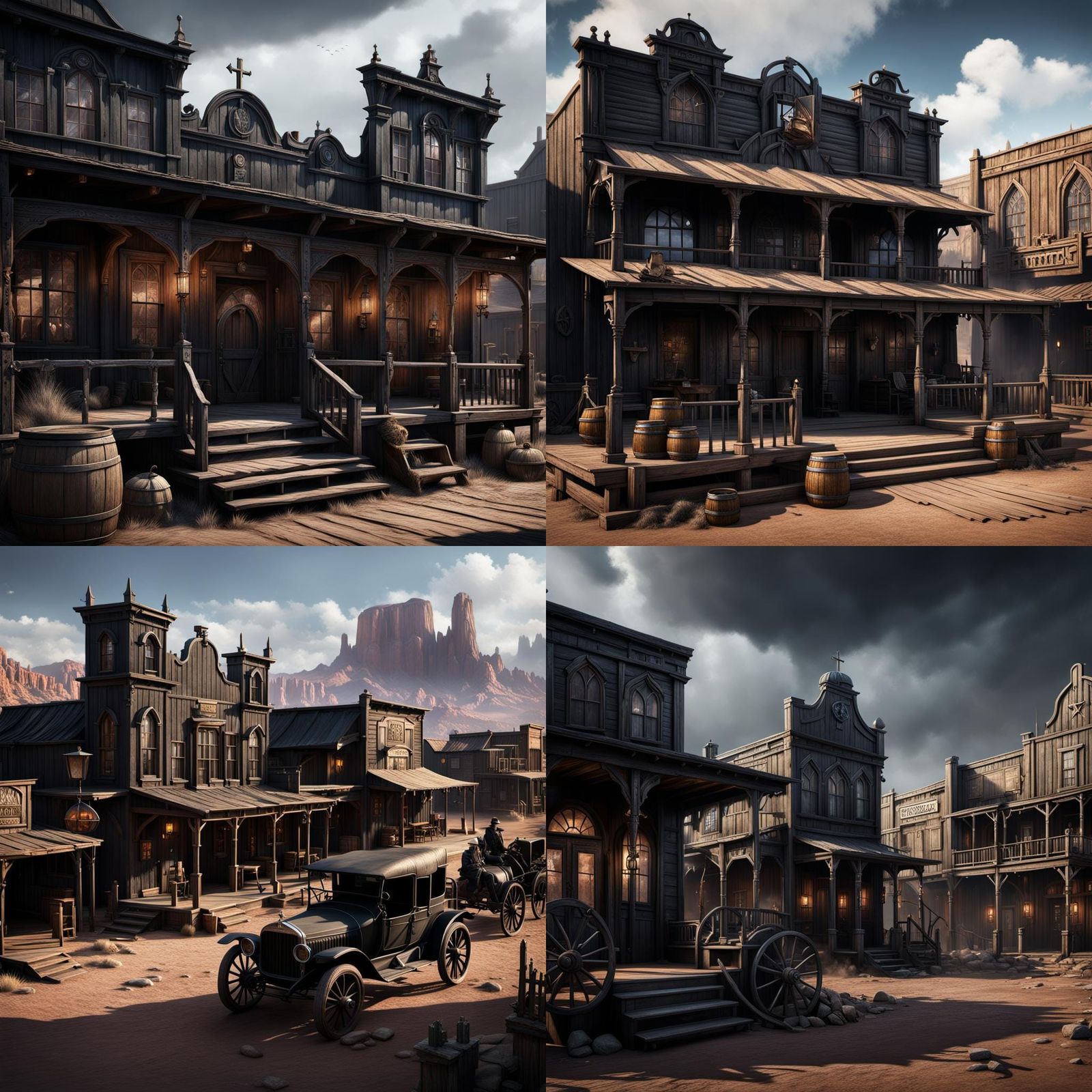 Gothic Black Cowboy Town in Detailed Matte Painting