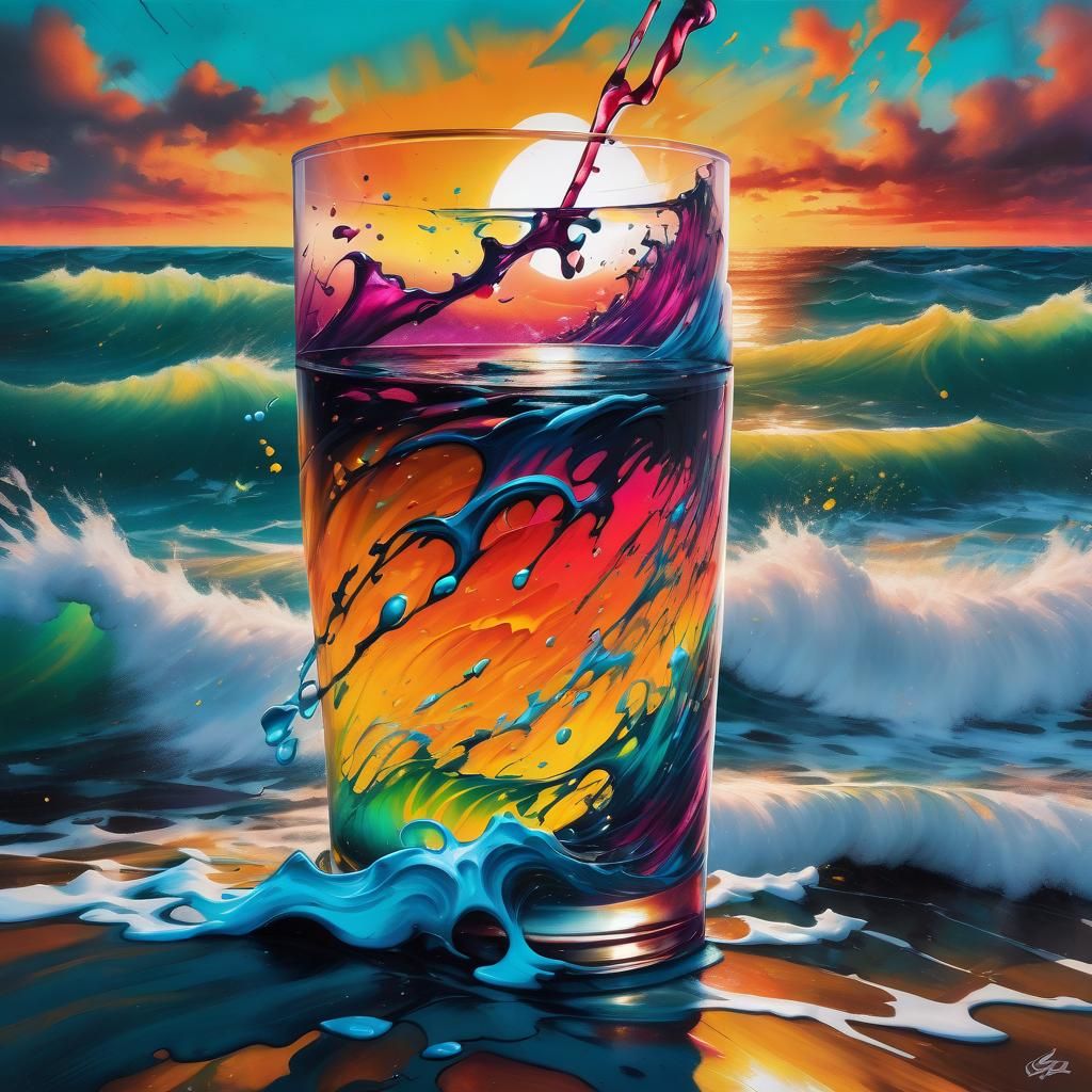 Stormy Sea Sunset in Glass, Graffiti Art