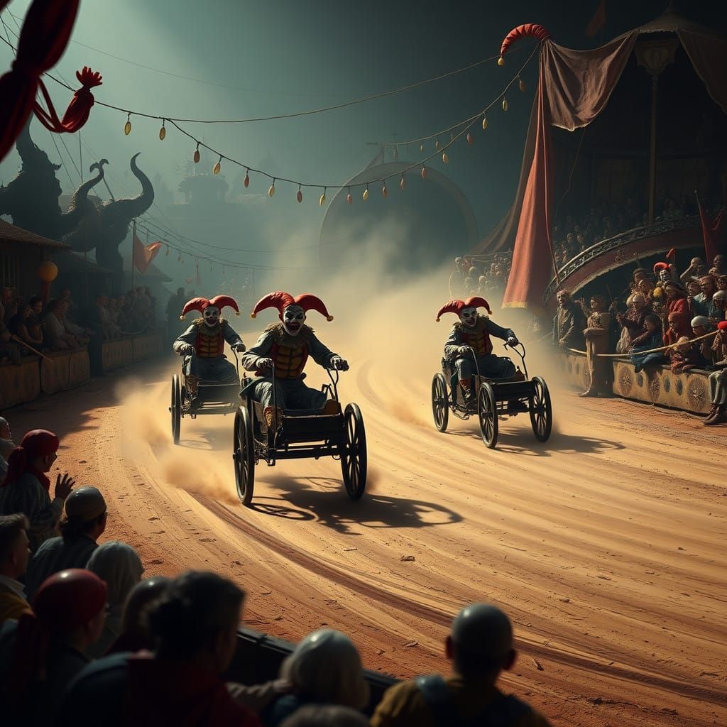 Mysterious Chariot Race in Whimsical Fantasy Landscapes