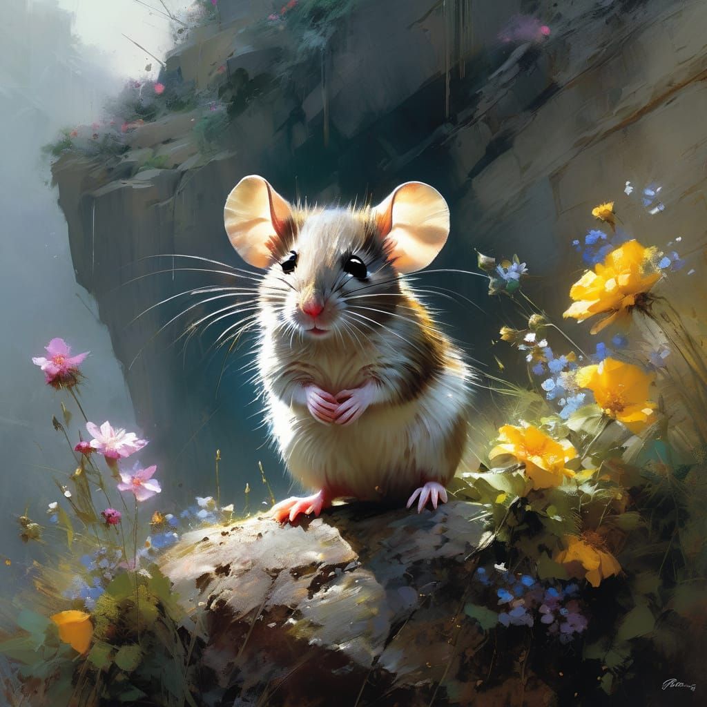 Cute Mouse in Whimsical Fairytale Landscape