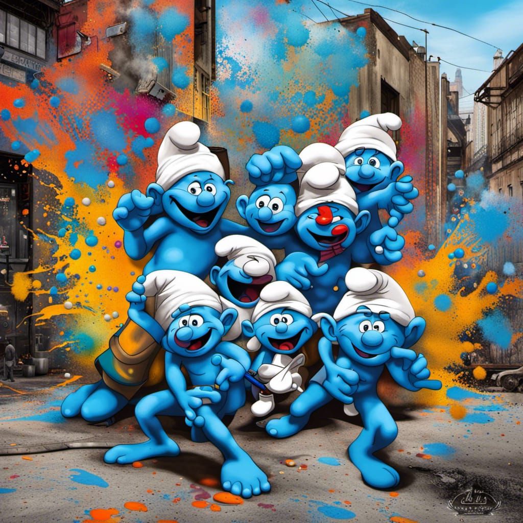 Blue Man Group with Smurfs in Graffiti Style