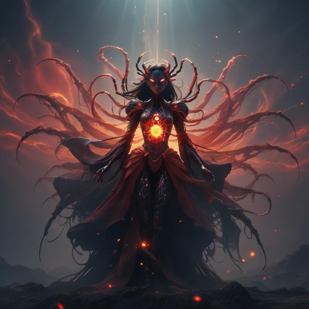 Interstellar Spider Queen in Radiant Cosmic Mist