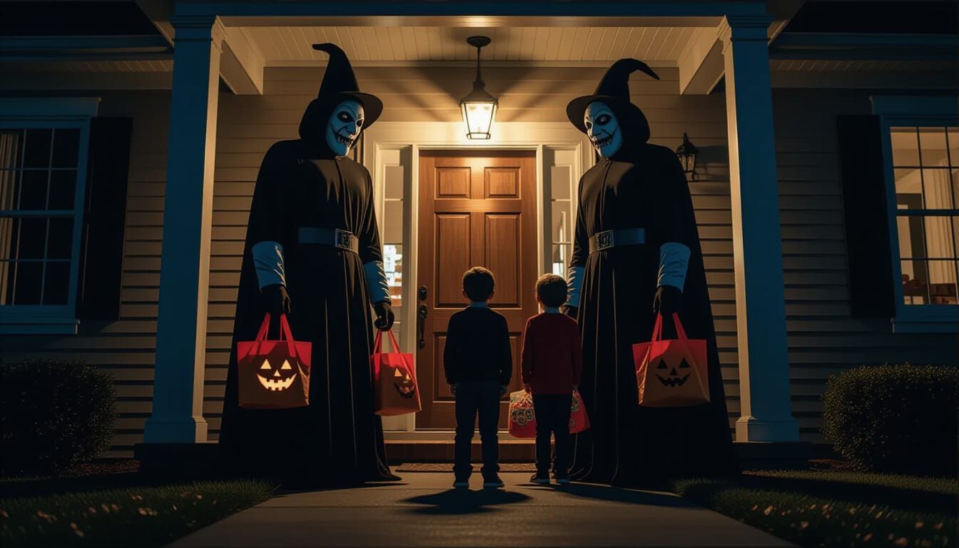 Giant Trick-or-Treaters Gather on Halloween Night