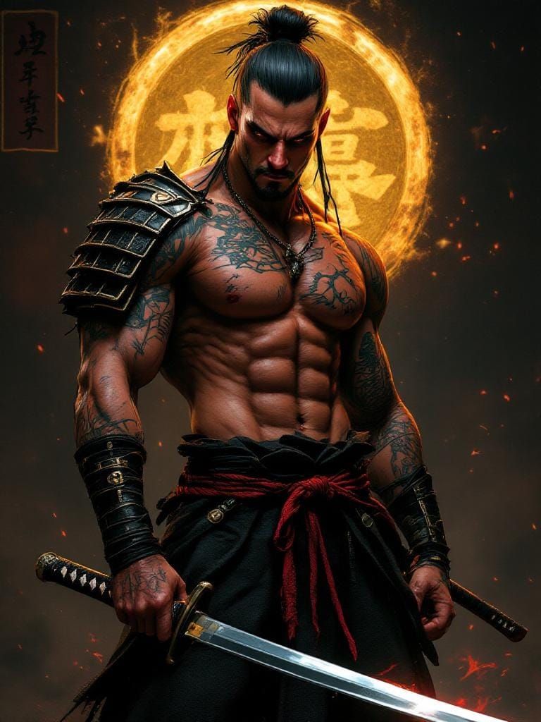 Cinematic Samurai Warrior Portrait with Luminous Katana