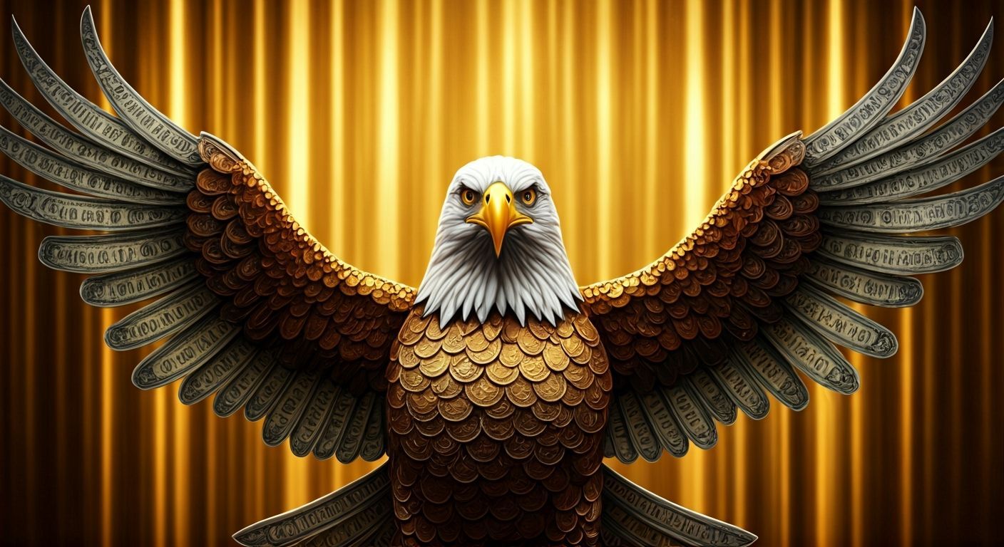 Eagle of Gold and Silver Coins with Dollar Bill Wings