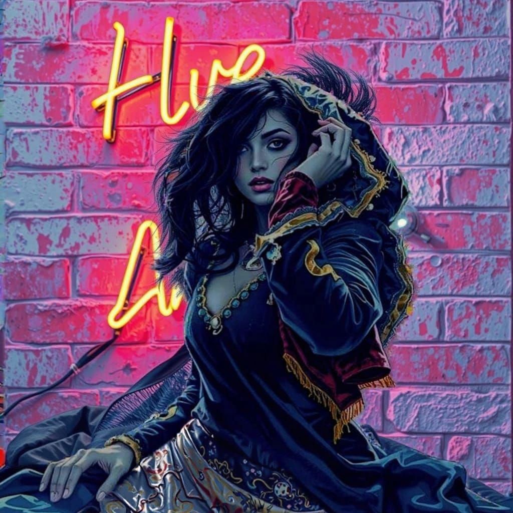 Gritty Brick Wall Under Flickering Neon Sign