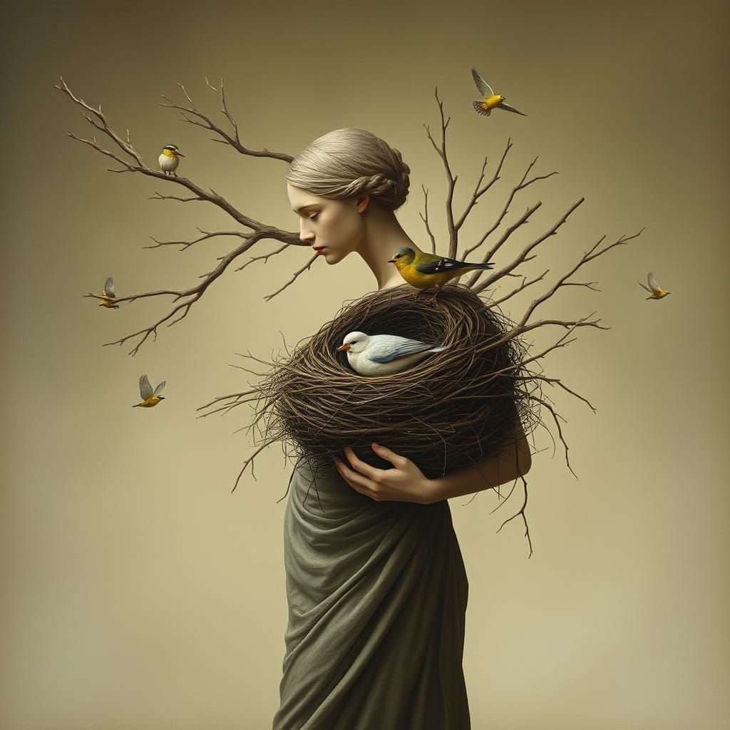 Symbolic Female Figures Reflecting Nature's Interconnection