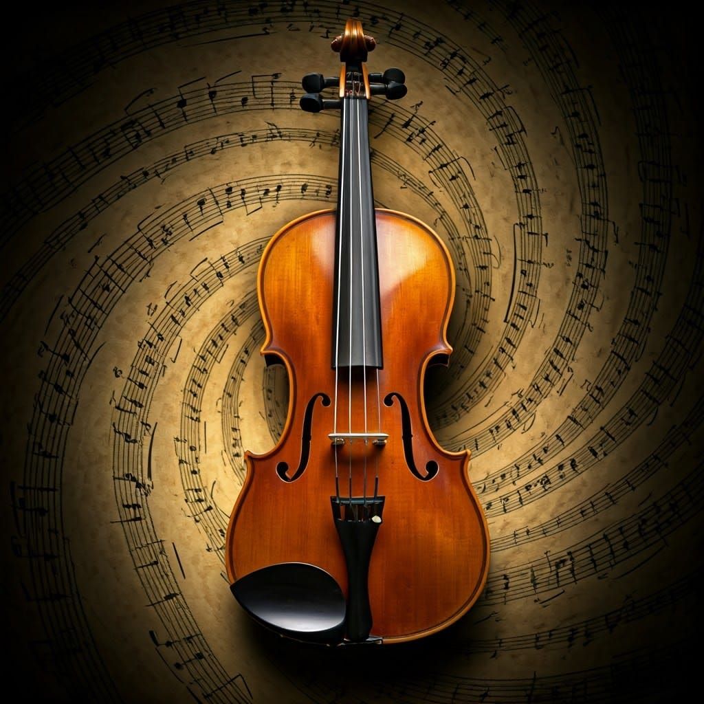 Violin Surrounded by Musical Vortex in HDR Photography