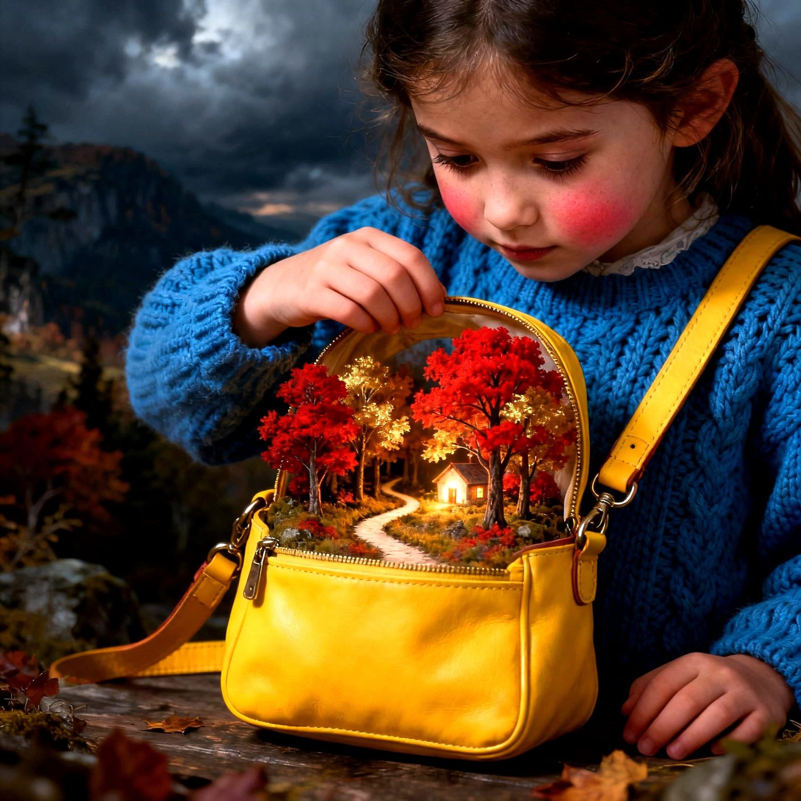 Autumn Landscape Miniature in Girl's Crossbody Bag
