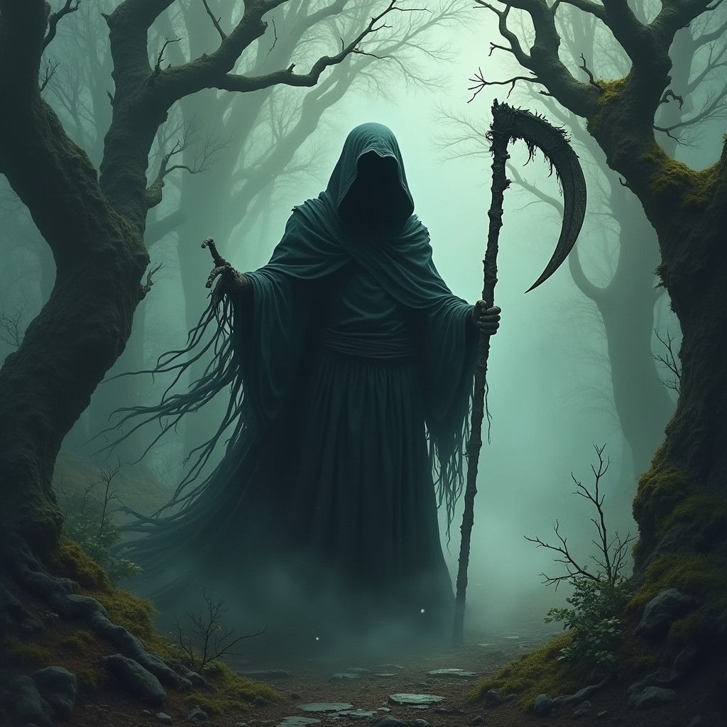 Ethereal Grim Reaper in Mystical Forest