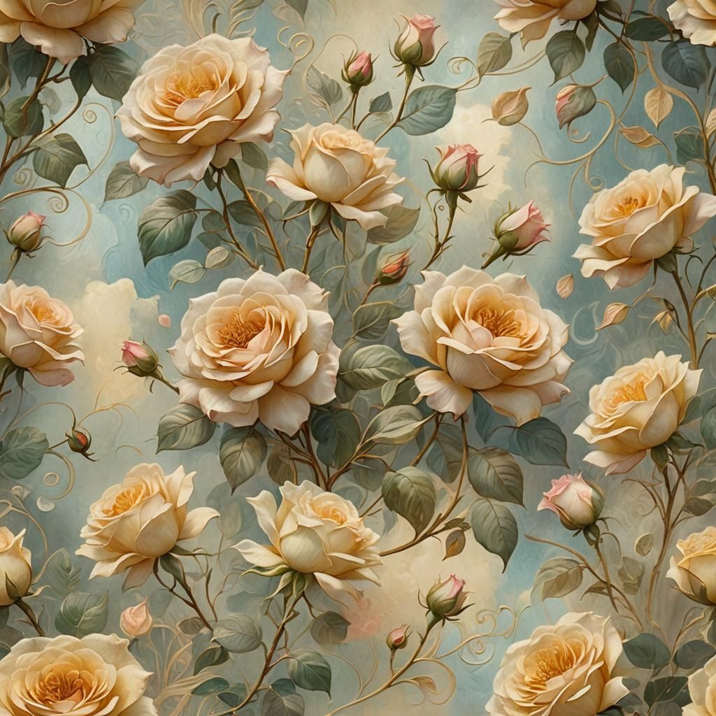 Ethereal Art Nouveau Roses in Divine Light