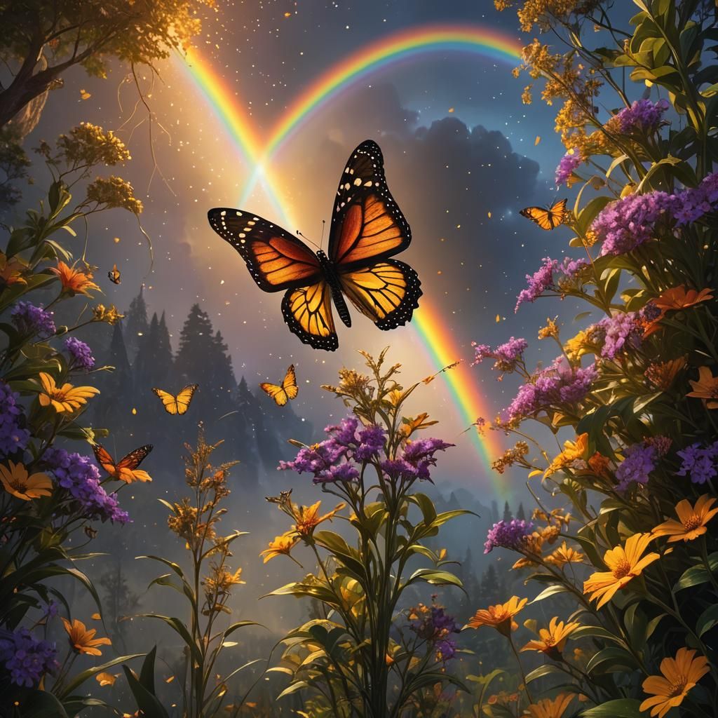 Rainbow and Monarch Butterfly in Golden Light