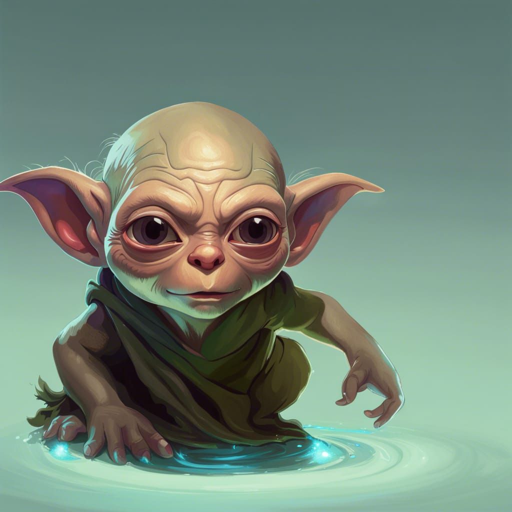 Grogu and Gollum Hybrid Portrait in Digital Art Style
