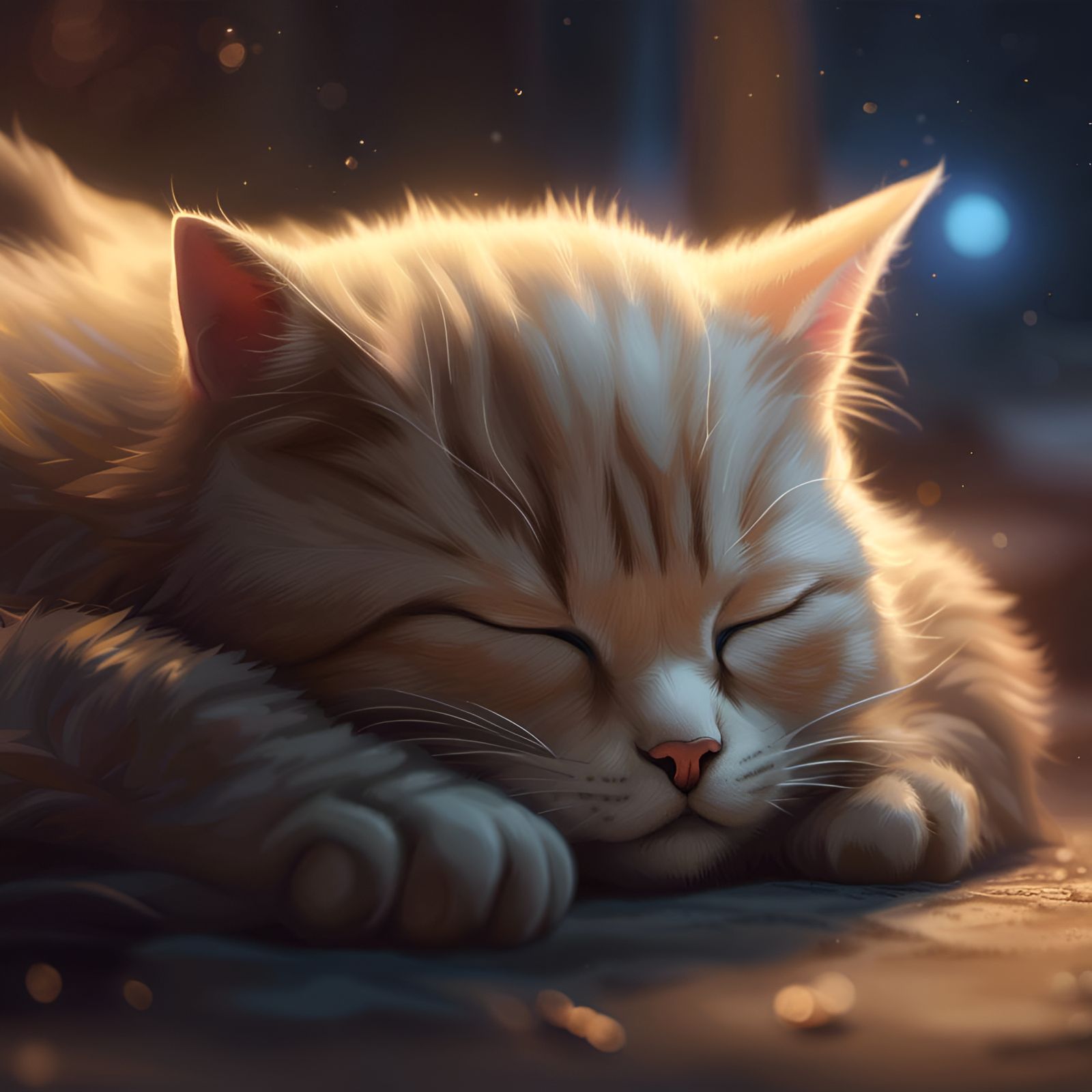 Adorable Sleeping Cat in Cinematic Digital Art
