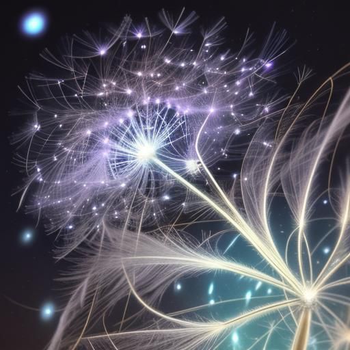 Cosmic Dandelion Seeds in Surreal Illustration