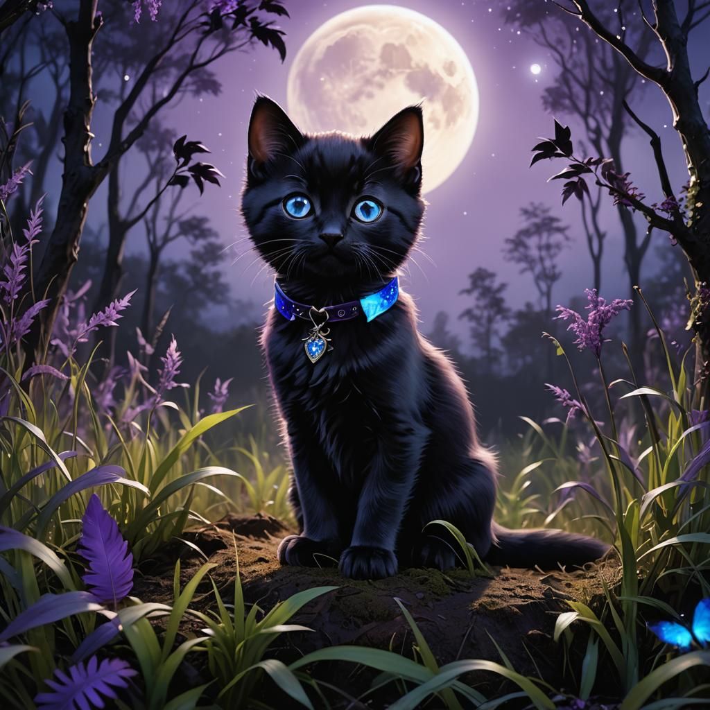 Anime Kitten Stargazing in Misty Marsh