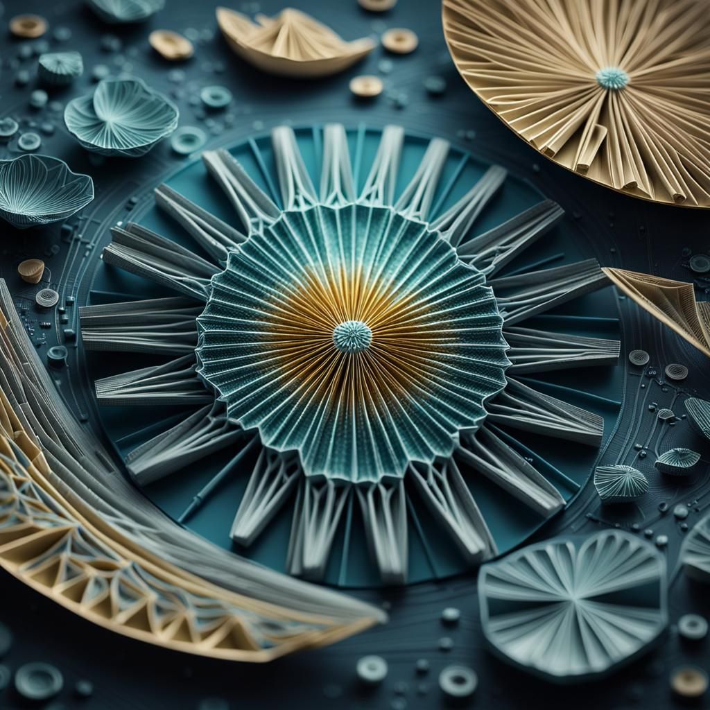 Diatom Electron Micrograph in Origami Papercraft Style