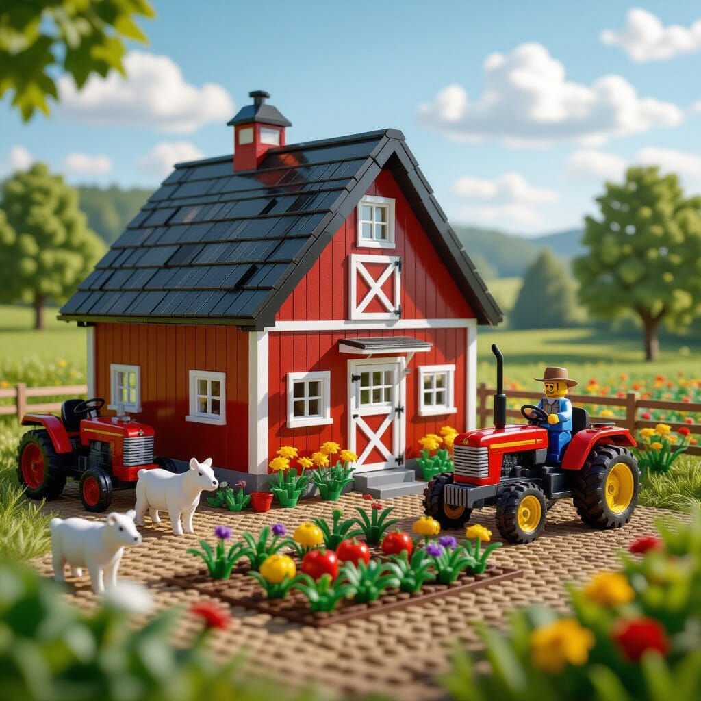Lego Farm Scene with Animals and Tractors